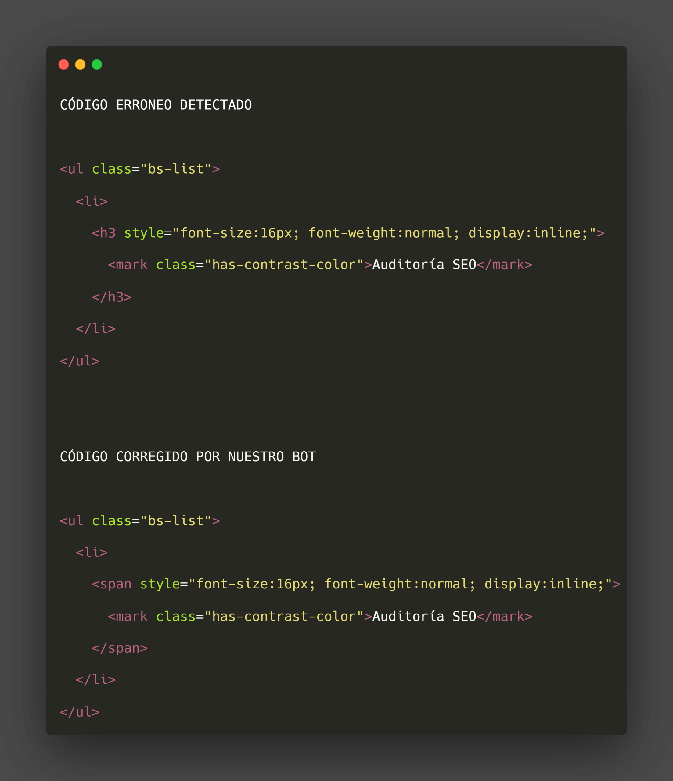 Código erróneo detectado y corregido